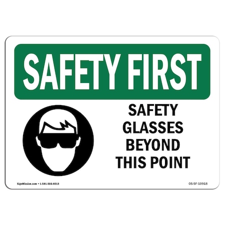 Signmission OSHA Sign, Glasses Beyond This Point W/ Symbol, 7in X 5in Decal, 7" W, 5" H, Landscape OS-SF-D-57-L-10918
